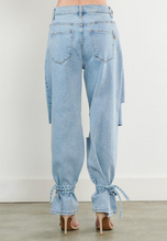 Load image into Gallery viewer, Light Blue Mom Jeans with Ankle Tie
