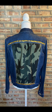 Load image into Gallery viewer, Custom Distressed Denim Army Fatigue Jacket
