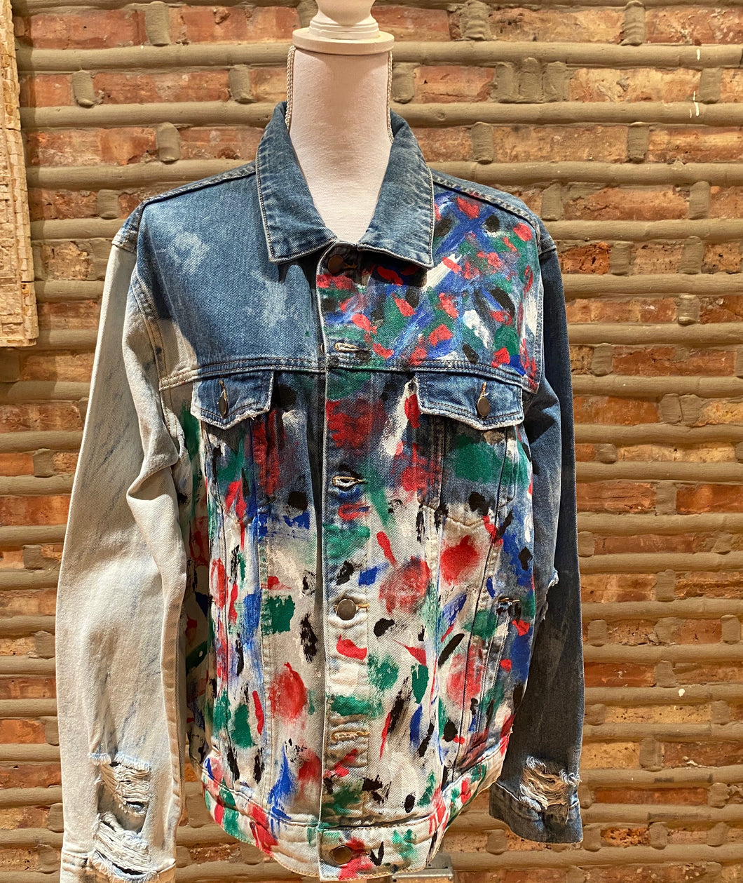 Men's Custom Distressed Denim Jean Jacket / Multi Colors