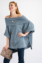 Load image into Gallery viewer, &quot;New Arrival&quot; Color-Faded Teal, Short Sleeves, Tequila Knit over sized cowl neck top.
