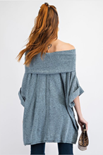 Load image into Gallery viewer, &quot;New Arrival&quot; Color-Faded Teal, Short Sleeves, Tequila Knit over sized cowl neck top.
