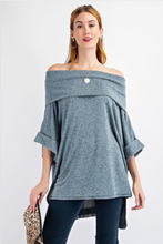 Load image into Gallery viewer, &quot;New Arrival&quot; Color-Faded Teal, Short Sleeves, Tequila Knit over sized cowl neck top.
